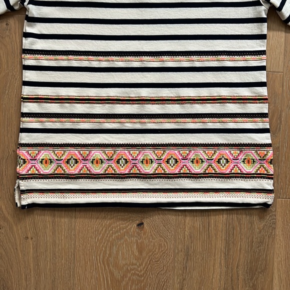 J. CREW Stitchwork Stripe Boat Neck 1/2 Sleeve Shirt Neon Embroidery - Small - Picture 5 of 14